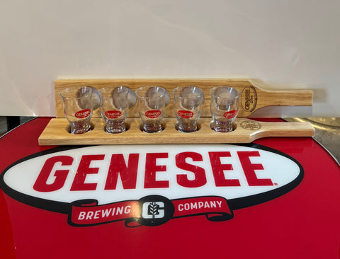Genesee Flight board with 5- 5oz glasses.
