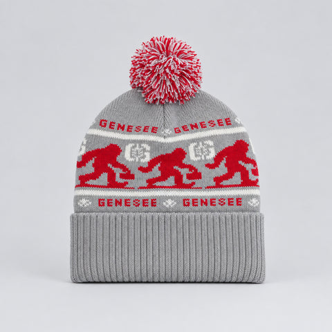 Genesee G Stalk Big Foot Winter Beanie Gray and Red.