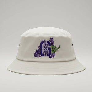 Genesee G Stalk Lilac Bucket Hat. Available in White and Denim.
