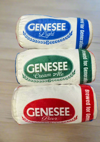 Genesee Plush Beer can Dog Toy With Squeaker.