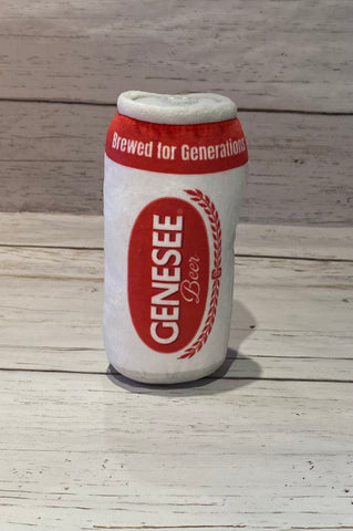 Genesee Plush Beer can Dog Toy With Squeaker.
